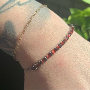 Genuine Sterling Silver Garnet Adjustable Bracelet